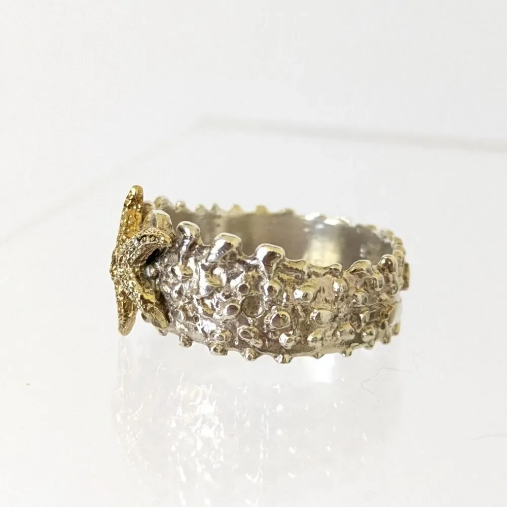 Sterling Silver 925 Brass Starfish Wide Band Ring Size 9 Nautical Beach Ocean